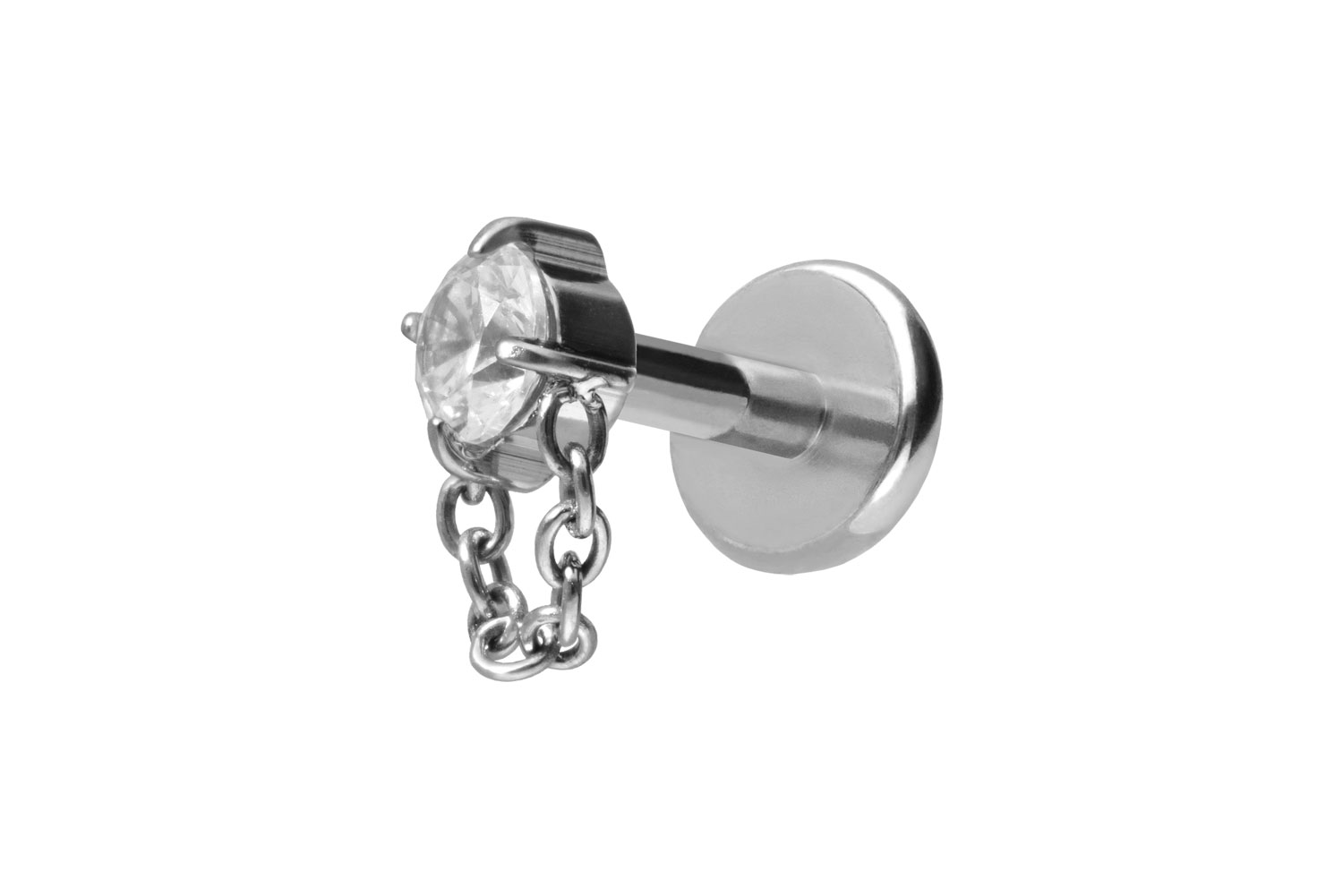 Titan Labret Piercing mit Push Fit KRISTALL + KETTE